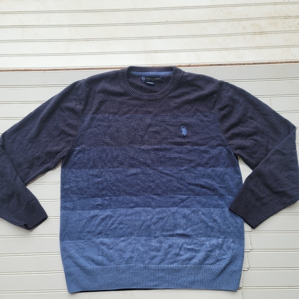 U.S. Polo Assn Navy Blue Men's Striped  Pullover crew Neck Sweater Size L